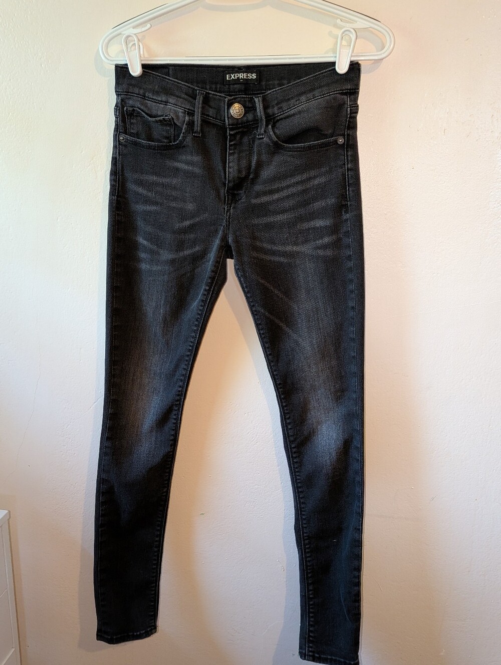 Express Black Skinny Jeans with Faded Detail